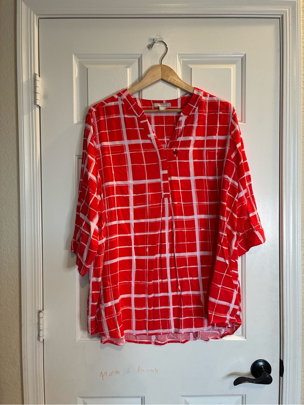 Woman Within Orange and White Plaid Blouse